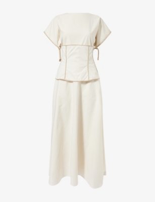 NORA ALSHEIKH: Corset-Detail Short-Sleeve Cotton Maxi Dress