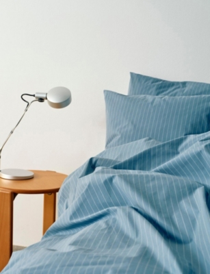 Hay Blue Fineline Pinstripe King-size Cotton Duvet Cover 220cm X 220cm In Blue