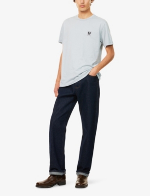 Belstaff Mens Brand-patch Crewneck Cotton-jersey T-shirt Quarry Blue