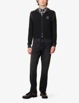 Belstaff High Collar Long Sleeve Zip Knit Sweater In Black