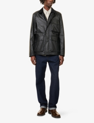 Belstaff Mens Black Incline Corduroy-collar Waxed-cotton Jacket In Black