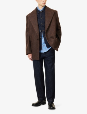 Jil Sander Mens Methi Compact Bitonal Gabardine Relaxed-fit Wool Coat In Brown