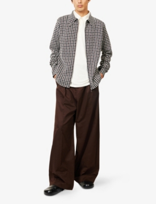Jil Sander Mens Dark Grey Pointed-collar Check Woven Jacket In Gray