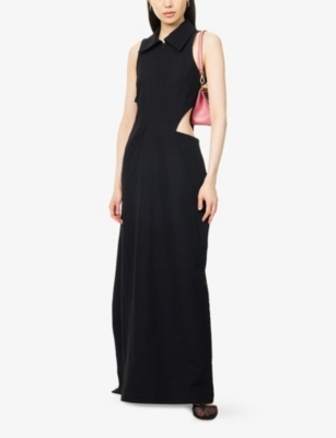 Kml Womens Black Silhouette Ii Ruffle Sleeveless Linen-blend Gown