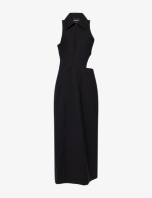 Kml Womens Black Silhouette Ii Ruffle Sleeveless Linen-blend Gown