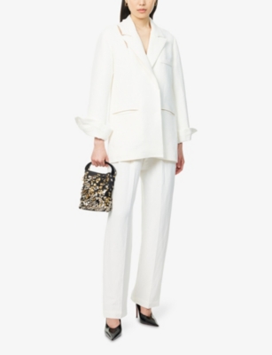 Kml Womens White Clone Single-breasted Linen-blend Blazer