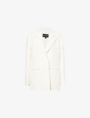 Kml Womens White Clone Single-breasted Linen-blend Blazer
