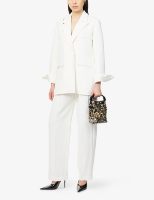 Kml Womens White Clone Straight-leg Linen-blend Trousers