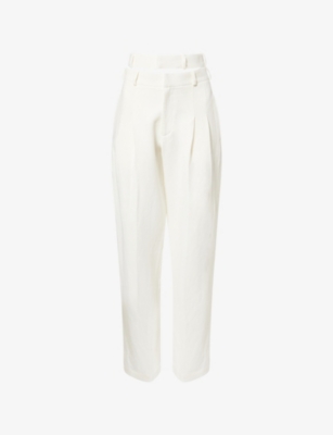 Kml Womens White Clone Straight-leg Linen-blend Trousers