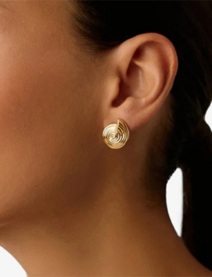 MISSOMA: Spiral Small 18ct Yellow Gold-Plated Brass Stud Earrings