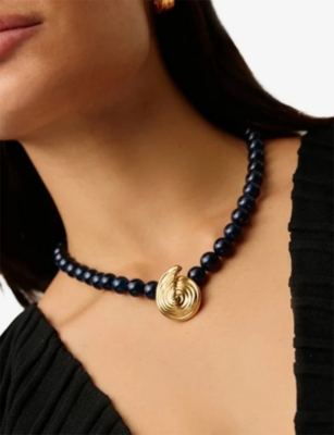 Missoma Spiral Gemstone Beaded Pendant Necklace In Gold