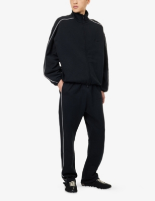 Essentials Mens Jet Black/cloud White Drawstring-cuffs Straight-leg Cotton-blend Jogging Bottoms In Black