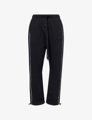 Essentials Mens Jet Black/cloud White Drawstring-cuffs Straight-leg Cotton-blend Jogging Bottoms In Black