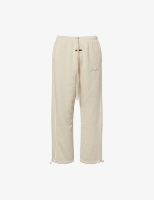 Essentials Mens Heather Stone/white Logo-embroidered Relaxed-fit Cotton-blend Jogging Bottoms Xs