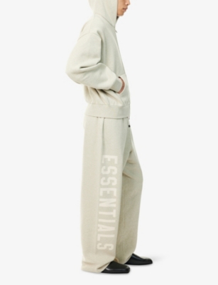 Essentials Mens Heather Stone Classic Fleece Logo-print Cotton-blend Jogging Bottoms Xxs In Neutral