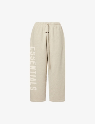 Essentials Mens Heather Stone Classic Fleece Logo-print Cotton-blend Jogging Bottoms Xxs In Gray