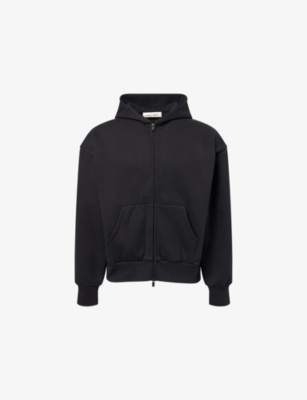 Essentials Mens Jet Black Classic Zipped Cotton-jersey Hoody Xl In Black