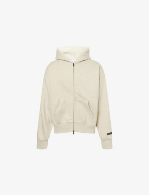 Essentials Mens Heather Stone Classic Logo-embellished Zip Cotton-blend Hoody Xs In Gray