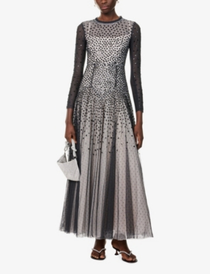 Needle & Thread Womens Graphite/opal Sequin-embellished Flared Woven Maxi Dress In Gray