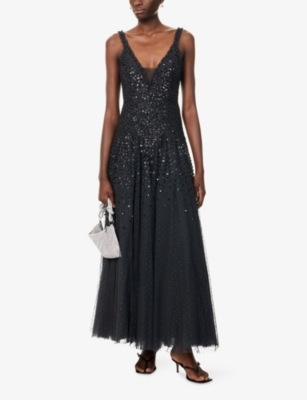 Needle & Thread Womens Graphite Plunge V-neck Woven Maxi Dress In Black