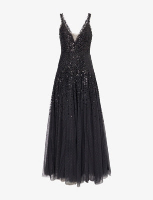 Needle & Thread Womens Graphite Plunge V-neck Woven Maxi Dress In Black