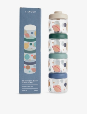 Liewood Universe / Classic Navy Dominique Planet-print Plastic Set Of Four Food Boxes