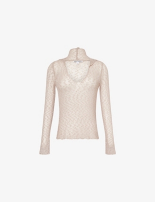 JADED LONDON: V-Neck Hooded Open-Knit Top
