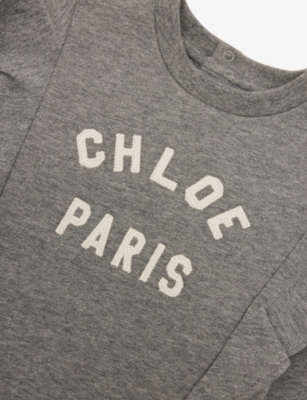 Chloé Frilled Brand-embroidery Cotton-jersey Sweatshirt 6 Months-3 Year In Gray