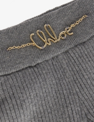Chloé Heather Grey Brand-plaque Knitted Cotton-blend Trousers 6-14 In Gray