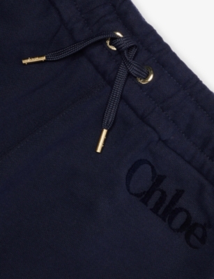 Chloé Navy Brand-embroidery Straight-leg Cotton-jersey Jogging Bottoms 6-14 In Animal Print