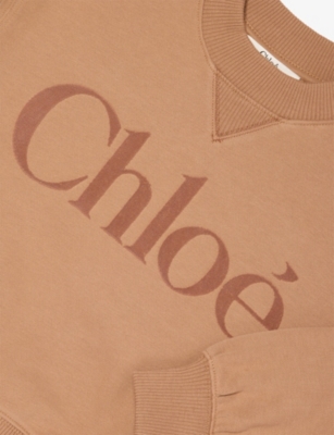 Chloé Sirocco Logo-embroidered Cotton-jersey Sweatshirt 4-14 In Brown
