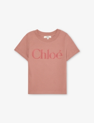 Chloé Kids' Cedar Wood Logo-embroidered Round-neck Cotton-jersey T-shirt 4-1 In Orange