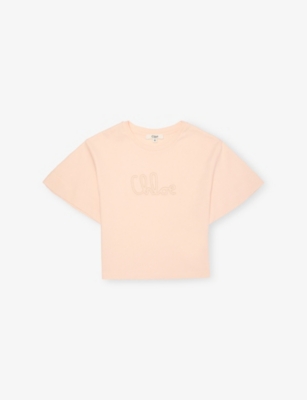 Chloé Kids' Petal Pink Logo-print Round-neck Cotton-jersey T-shirt 4-14 In Neutral