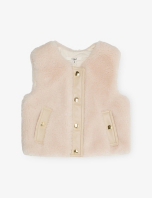 Chloé Dark Stone Sherpa Fleece & Faux Leather Trim Gilet  4-12 In Pink