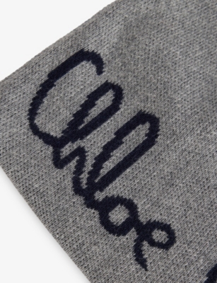Chloé Heather Grey Kids' Pom-pom Cotton And Wool Beanie In Gray