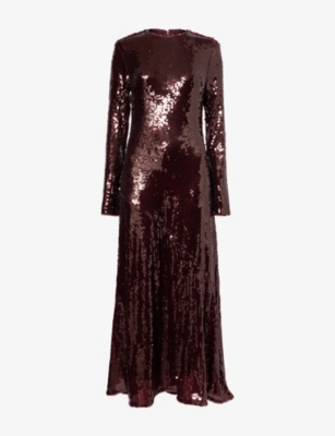 Rotate Birger Christensen Womens Zinfandel Kaisa Sequin Stretch-woven Maxi Dress In Burgundy