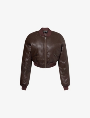 Rotate Birger Christensen Womens Chicory Coffee Nina Cropped Faux-leather Jacket In Black