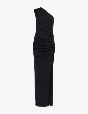 Rotate Birger Christensen Womens Black Ninka One-shoulder Woven Maxi Dress