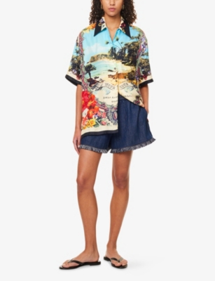 Camilla Womens Bathbomb Bathing Bombshell Oversized Silk Shirt Xs In Multi