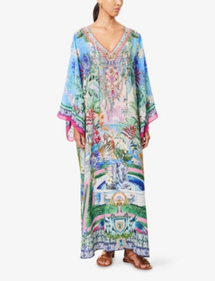 Camilla Womens Spirit Of Santa Maria Floral-print V-neck Silk Kaftan In Multi