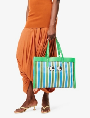ANYA HINDMARCH: E/W Eyes Striped Mesh Tote Bag