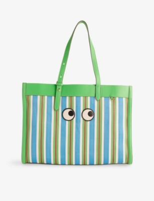 Anya Hindmarch Womens Aloe Vera E/w Eyes Striped Mesh Tote Bag