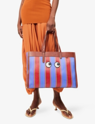 Anya Hindmarch Womens Medium Red E/w Eyes Striped Mesh Tote Bag