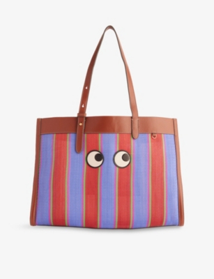 Anya Hindmarch Womens Medium Red E/w Eyes Striped Mesh Tote Bag