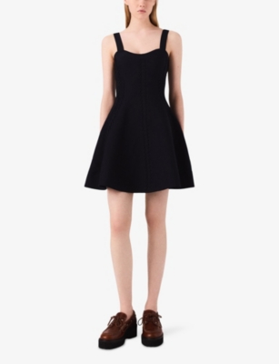MAJE: Square-Neck Embroidered Knitted Mini Dress