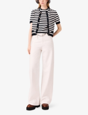 Maje Striped Short-sleeve Cardigan In Black
