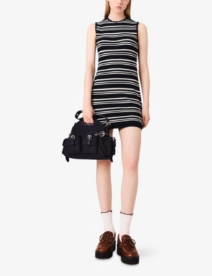 Maje Striped Mini Crochet Dress In Blue