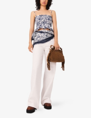 MAJE: Square-Neck Smocked-Bodice Cotton Top