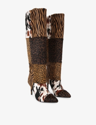 Carvela Womens Brown/oth Amore Animal-print Leather Heeled Knee-high Boots Eur 41 / 8 Uk In Multi