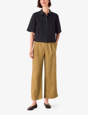 WHISTLES: Broderie Short-Sleeve Button-Down Cotton Shirt